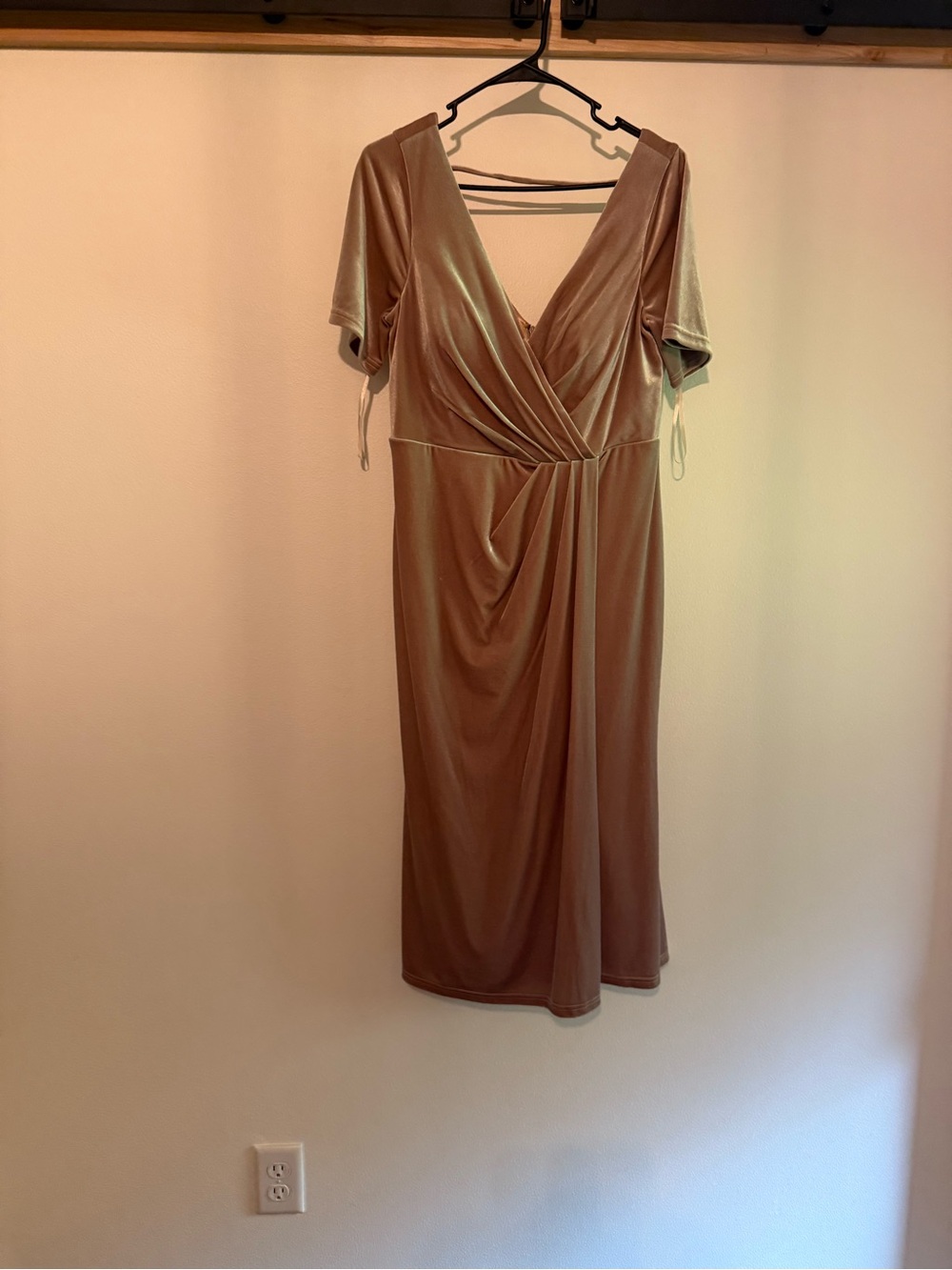 Revelry Velvet Faux-Wrap Dress in Taupe